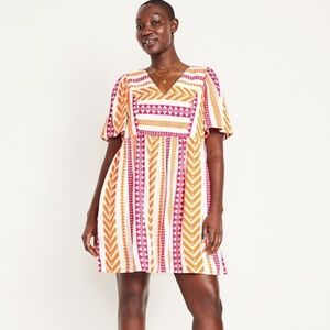 NWT Old Navy jacquard swing mini dress in pink, sz xs